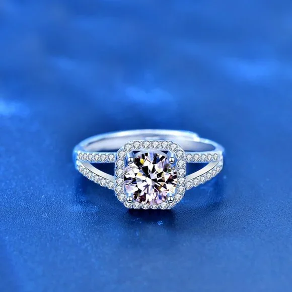 Certified 1ct. t.w. Moissanite Diamond Square Halo Wedding Engagement Ring NEW - Picture 5 of 13